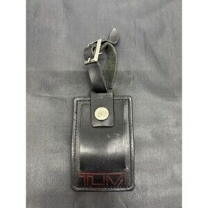 TUMI LUGGAGE TAG BLACK LEATHER Business Card Address Holder Used Condition
